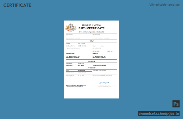 Australische Geburtsurkunde (Word- und PDF-Beispiel)
